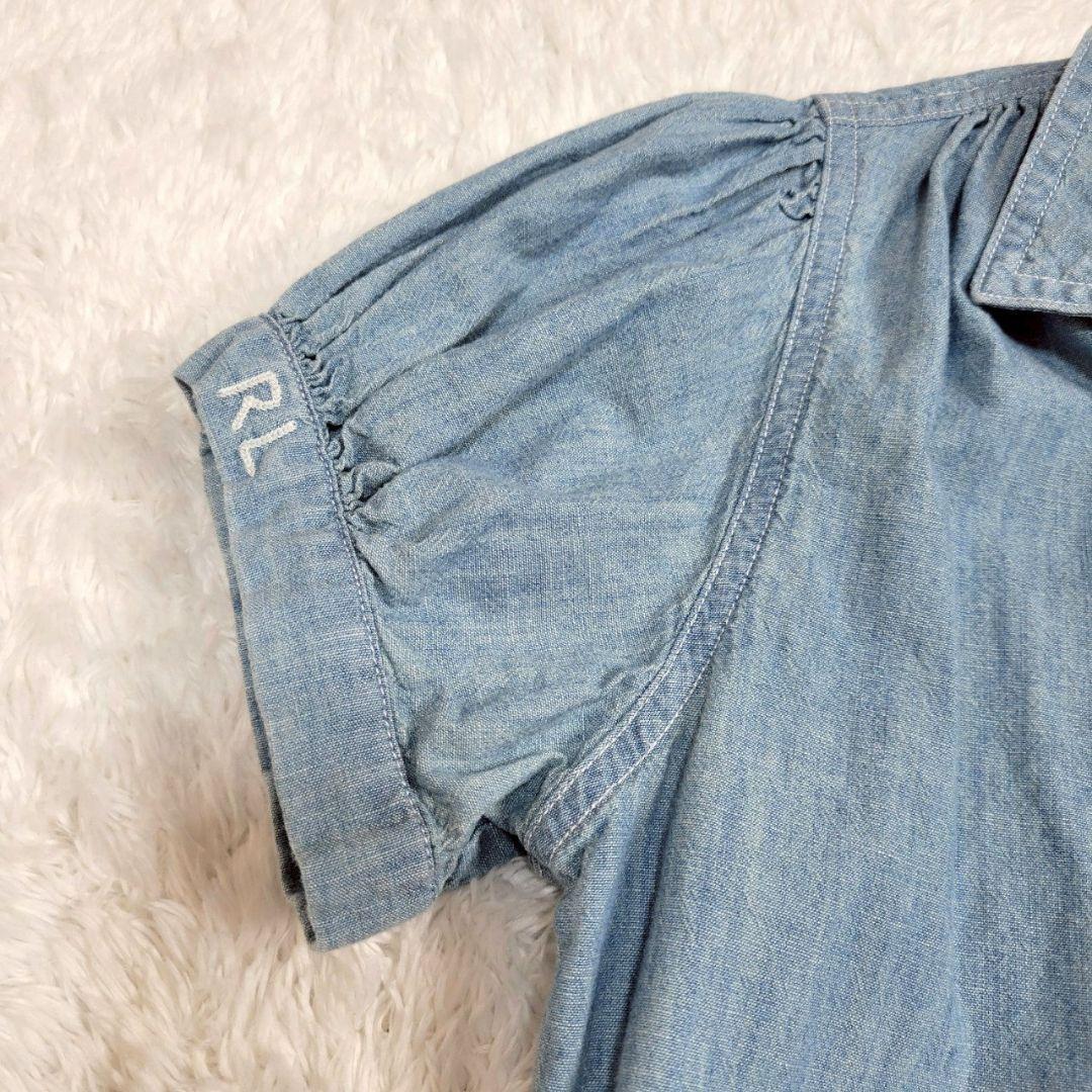 ポロラルフローレン パフスリーブウォッシャブルデニムシャツ 刺繍ロゴ