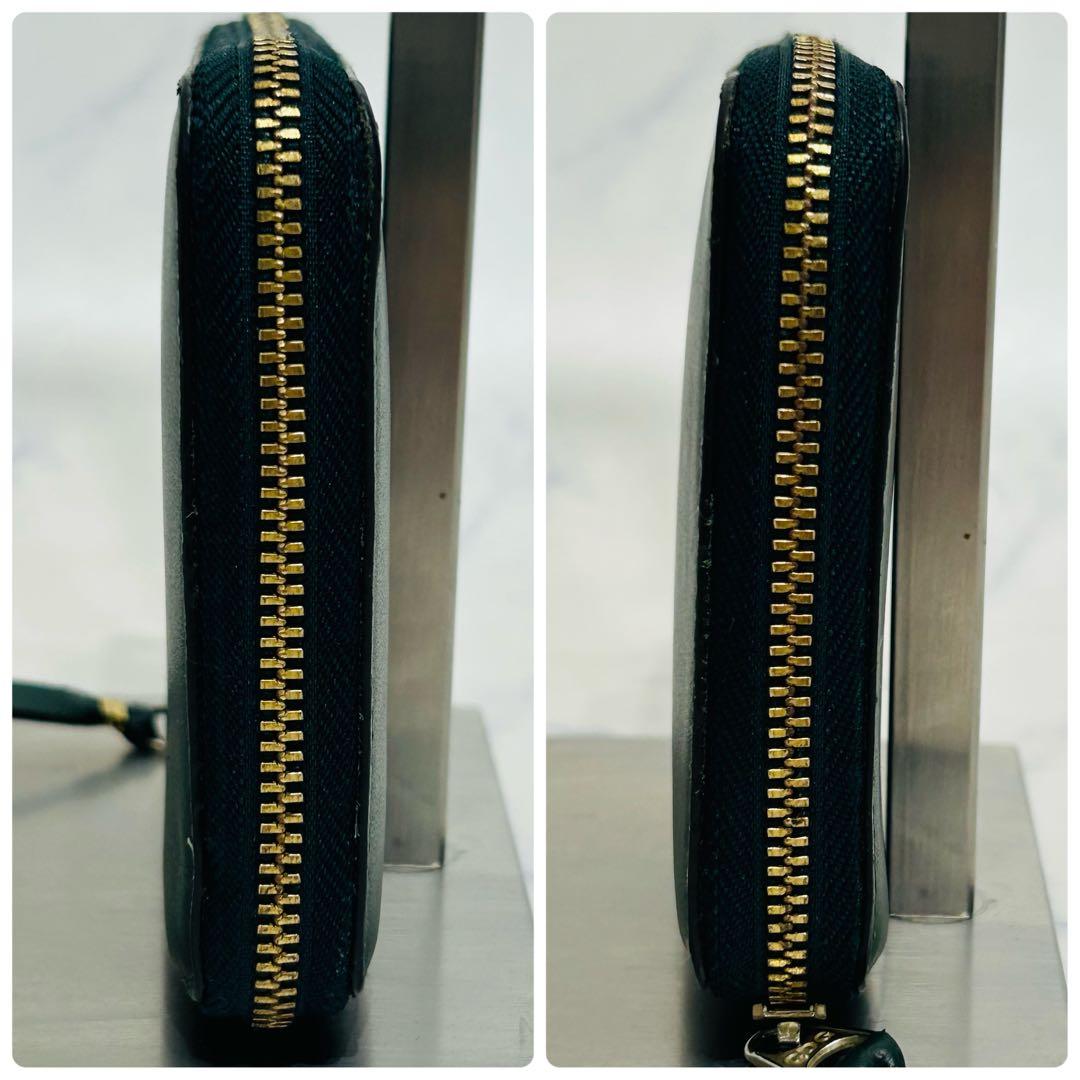 【美品】コムデギャルソン 二つ折り財布　ラウンドファスナー　カウレザー　グリーン