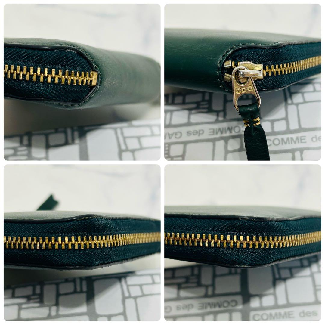 【美品】コムデギャルソン 二つ折り財布　ラウンドファスナー　カウレザー　グリーン