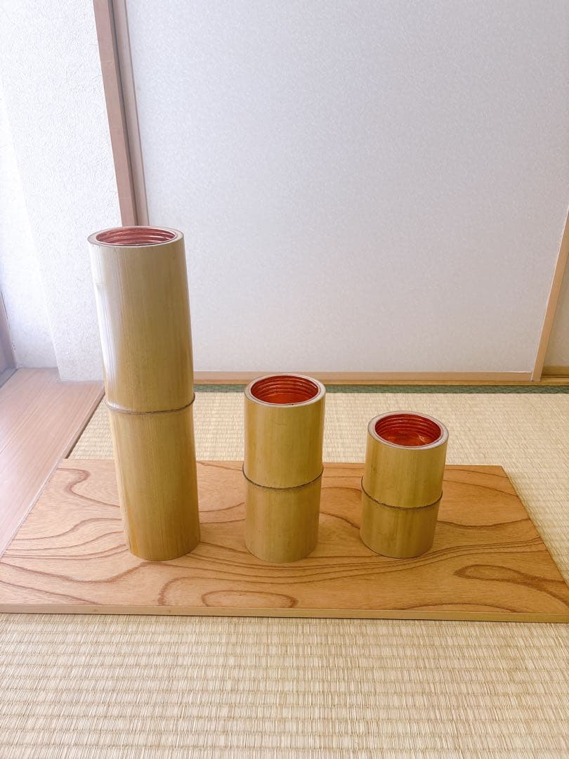 79 短三管筒　3本セット　竹製　華道　生花　格花　花器　水仙