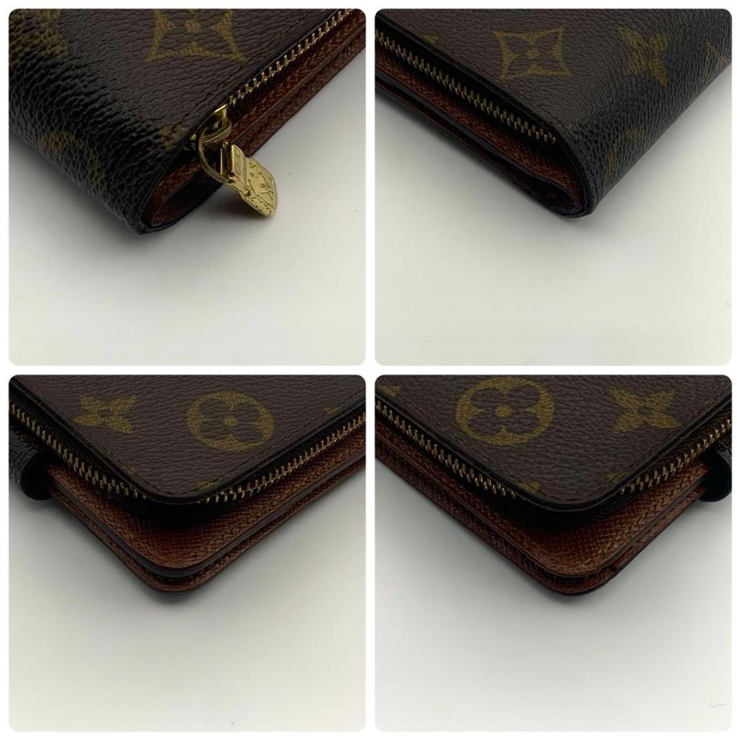 鑑定済み ルイヴィトン コンパクトジップ 二つ折り モノグラム 財布 ミニ 茶