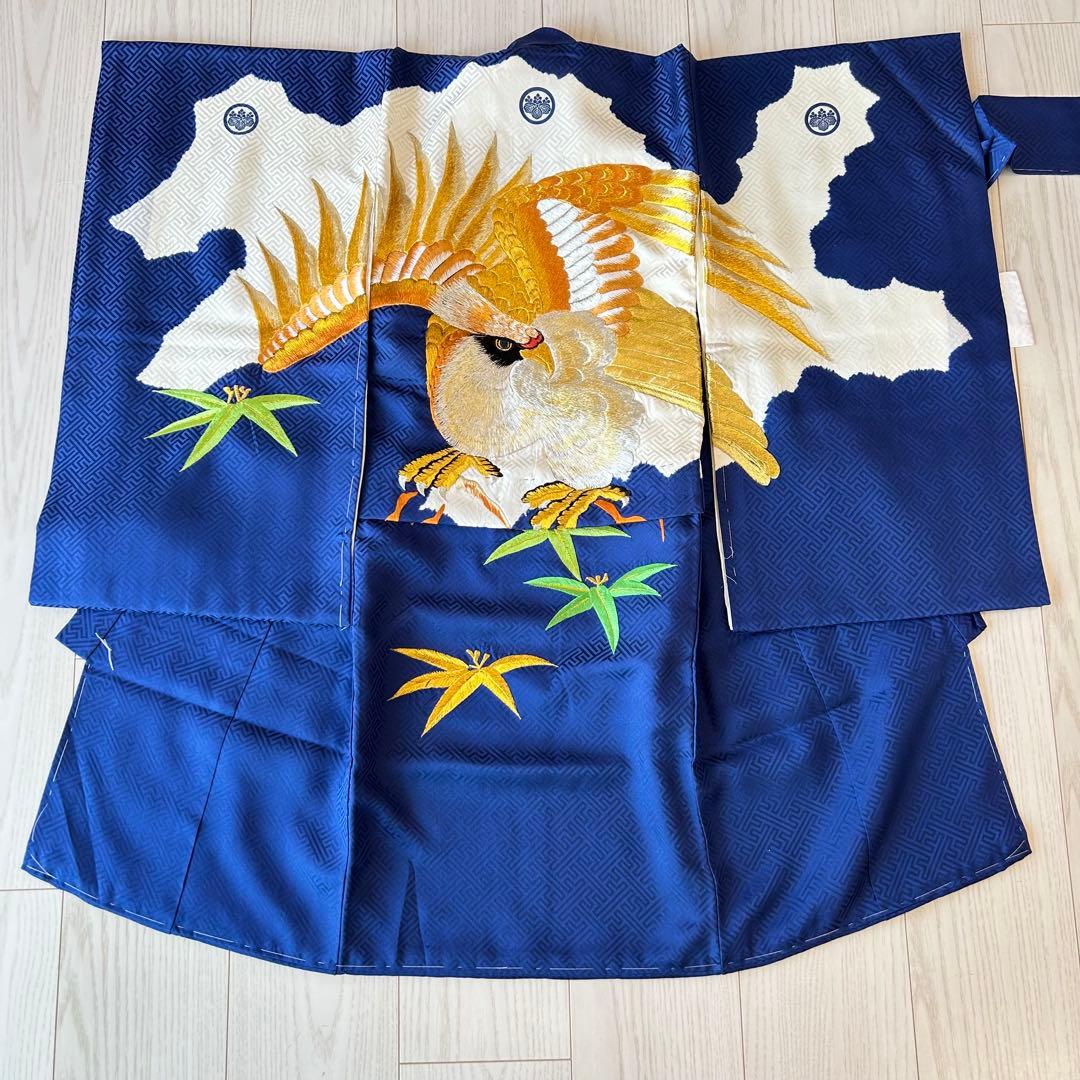 七五三 産着　襦袢付き　男の子　着物　子供　青　刺繍