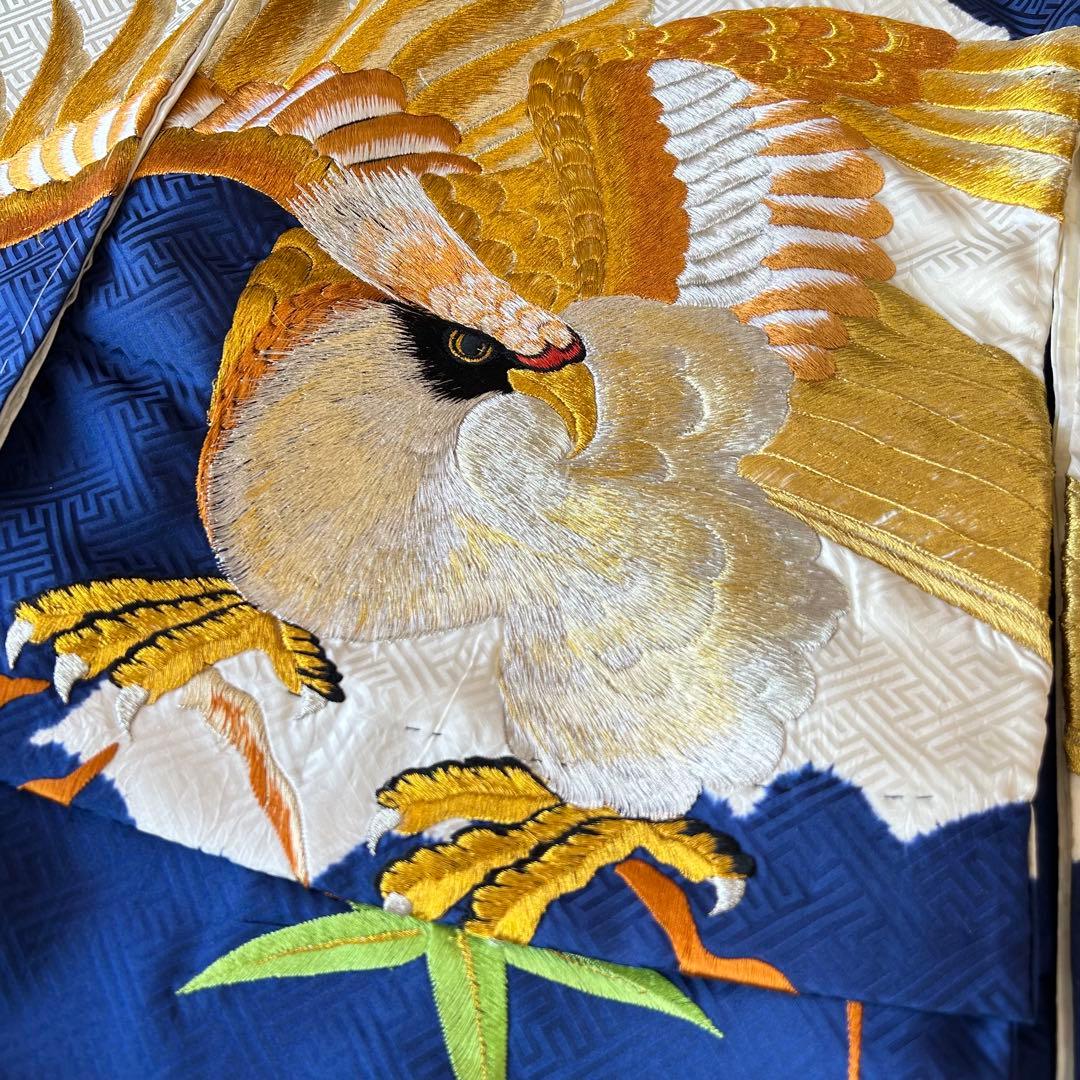 七五三 産着　襦袢付き　男の子　着物　子供　青　刺繍