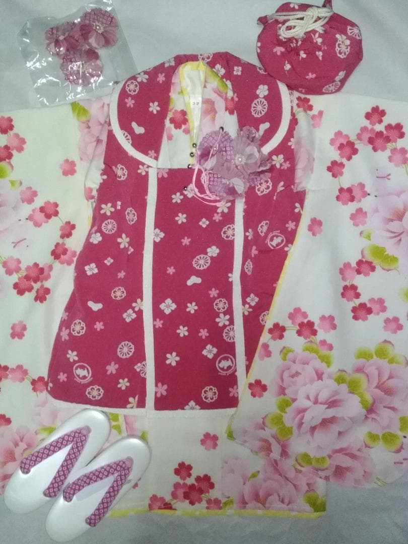 ★ポンポネット 七五三 3歳用.着物.被布女の子セット巾着 髪飾り 草履付きD