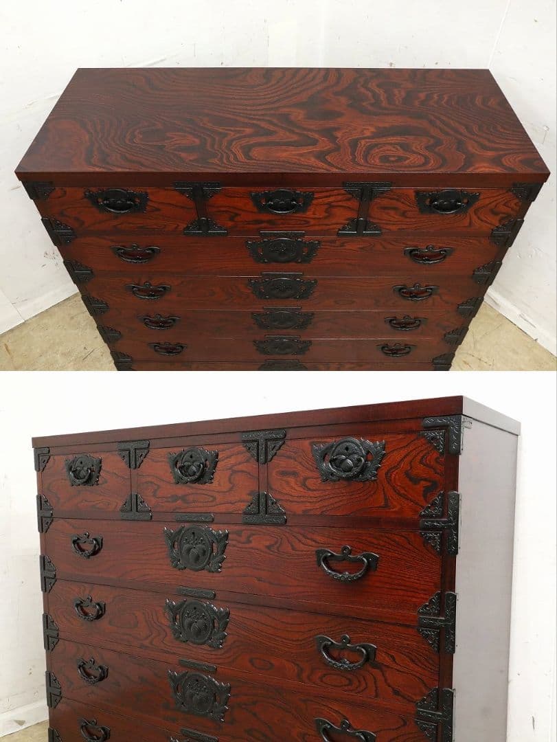 美品【岩谷堂箪笥】ケヤキ欅・5段7杯 整理箪笥 鍵付・チェスト・和箪笥◆民芸家具