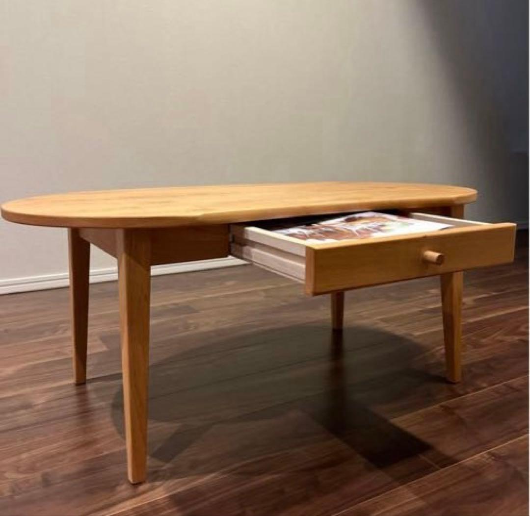 天然木アルダー材をつかった引出し付きコンパクトリビングローテーブル