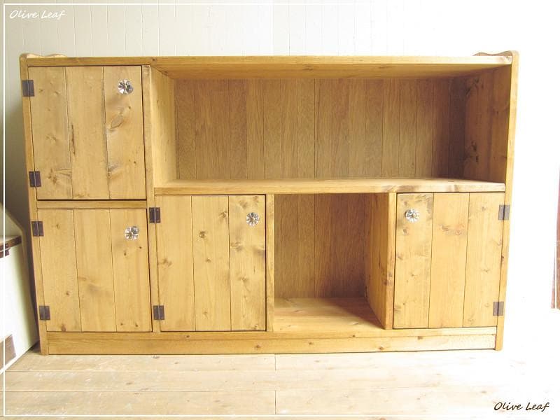 サイズデザインオーダー可ワイドロータイプ4扉キャビネットナチュラルブラウン受注製