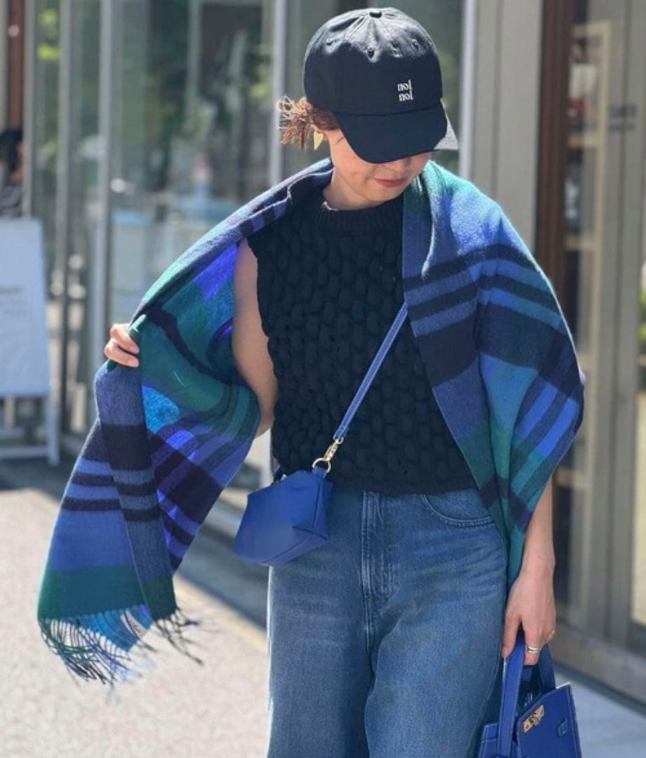 新品　NOLLEY'S カシミヤ混　マフラー　ストール　ブルー　チェック　完売