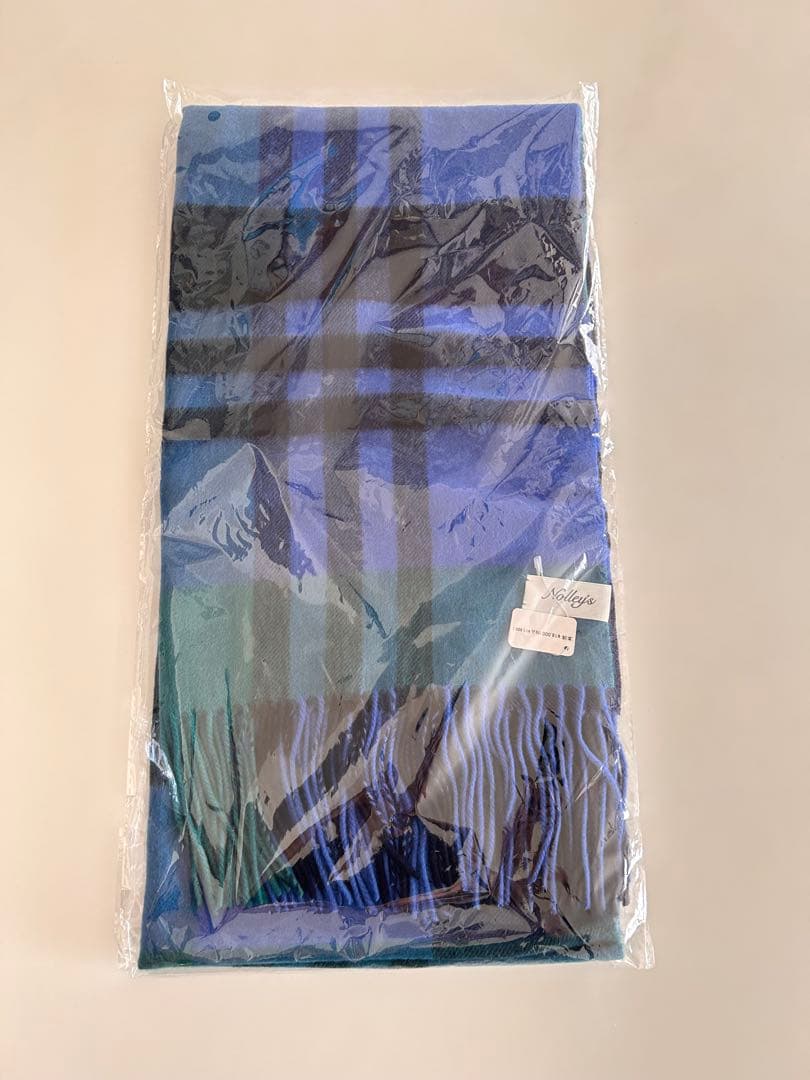 新品　NOLLEY'S カシミヤ混　マフラー　ストール　ブルー　チェック　完売