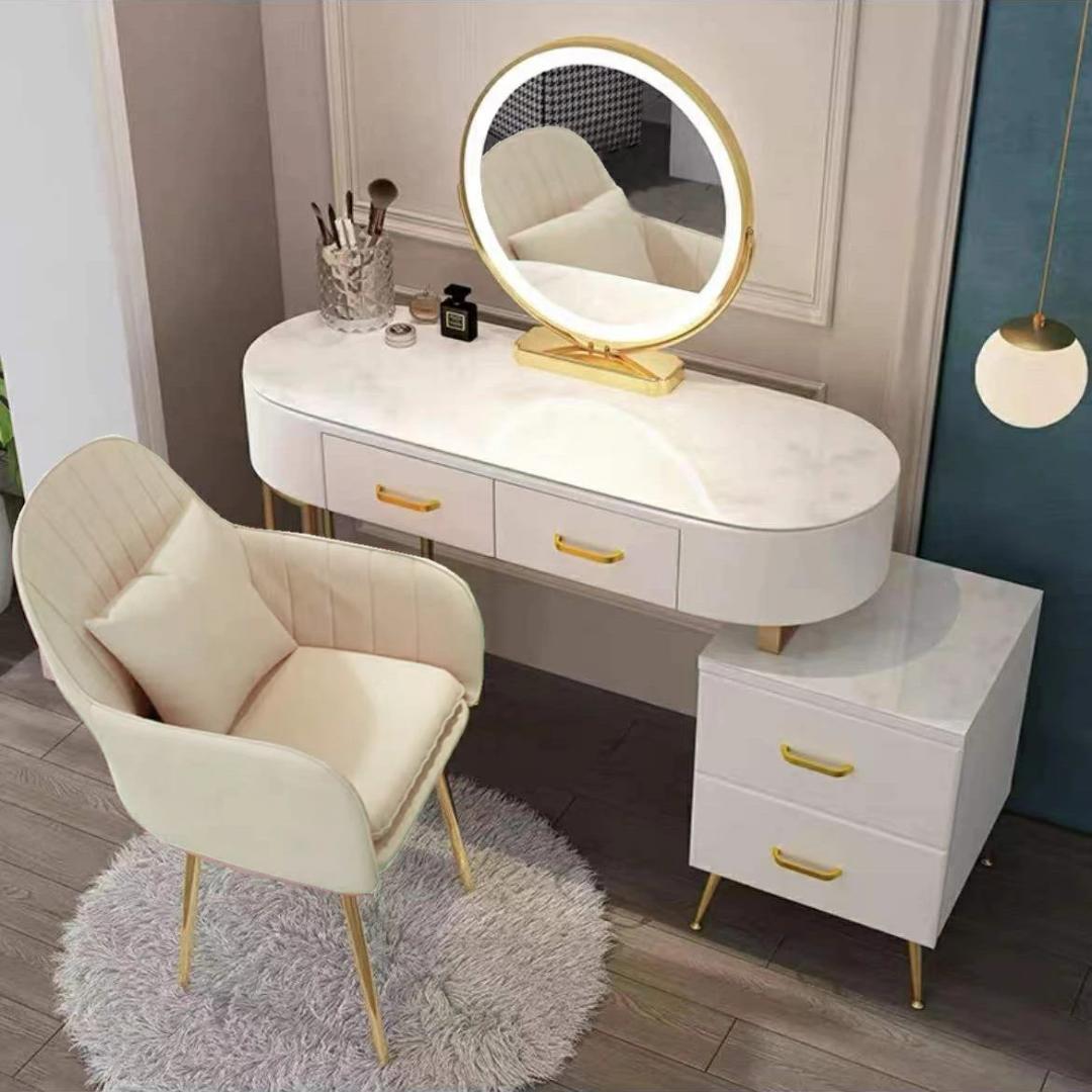 【掘り出し物】ホワイト大理石天板金属脚訳あり化粧台デスクのみ201-100-49