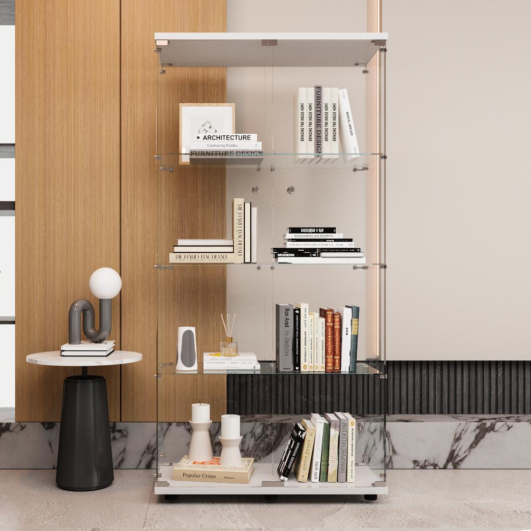 《値下げ》【新品】ガラスコレクションケース｜フィギュア収納に最適｜4段ワイド白