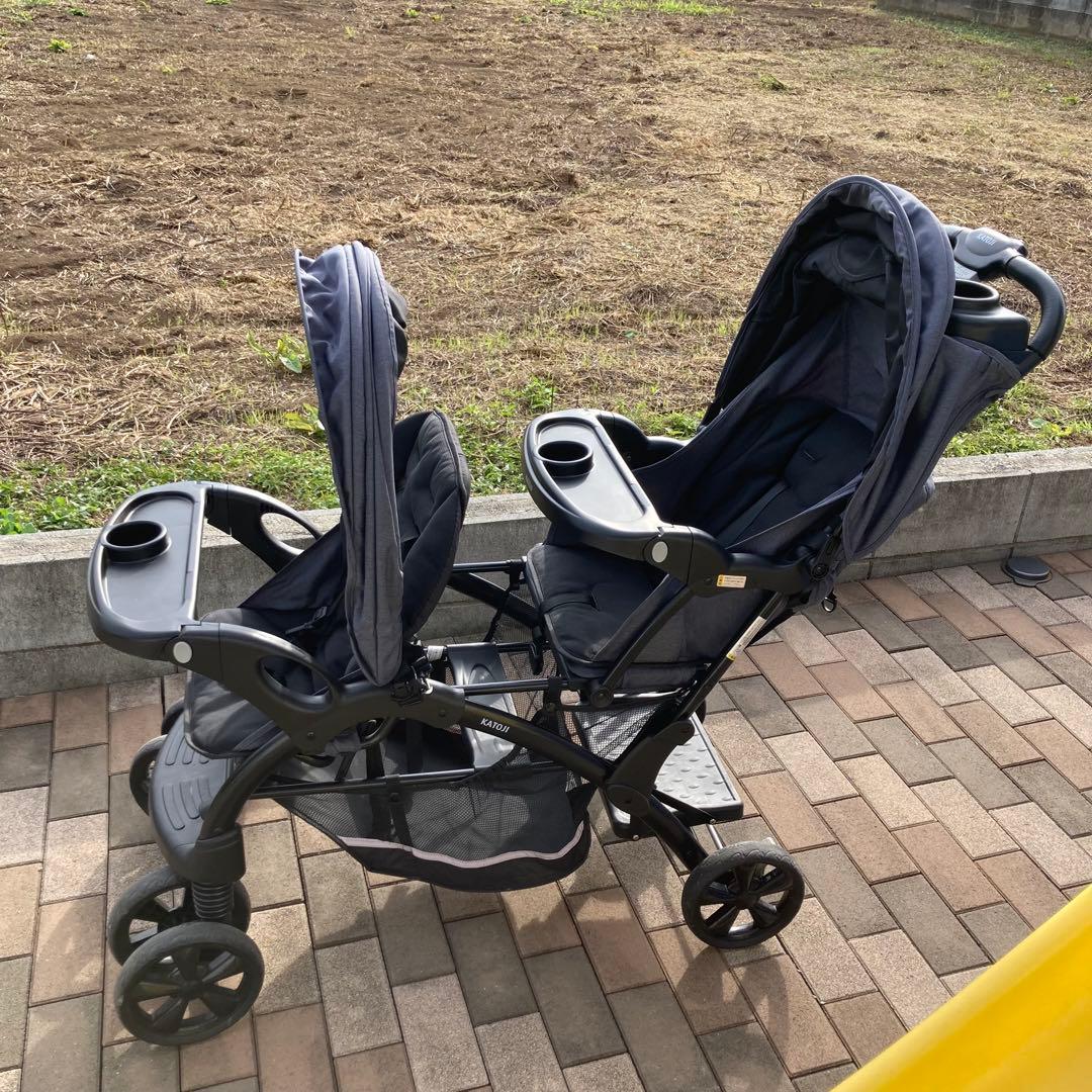 【送料込み】カトージ　二人乗りベビーカー　2way 二人でゴーDX デニム