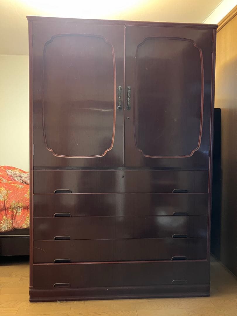 ダークブラウン引き出し式収納棚