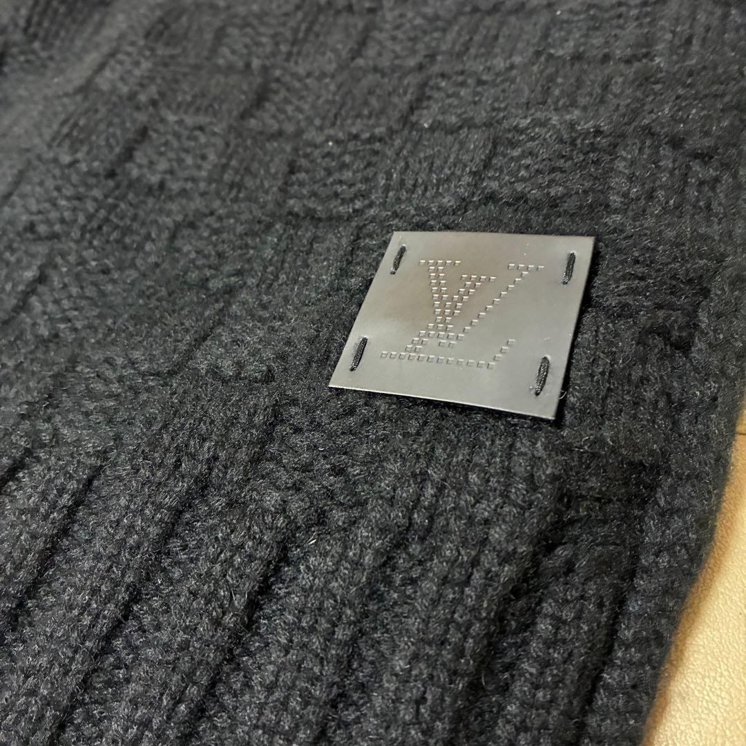 LOUIS VUITTON レザーロゴパッチ カシミヤマフラー ダミエ