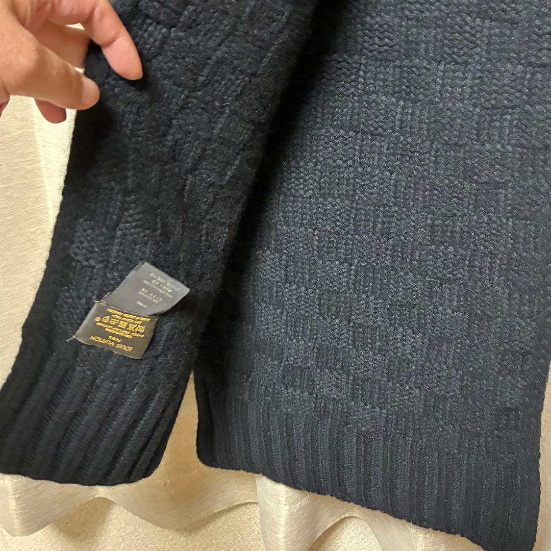LOUIS VUITTON レザーロゴパッチ カシミヤマフラー ダミエ