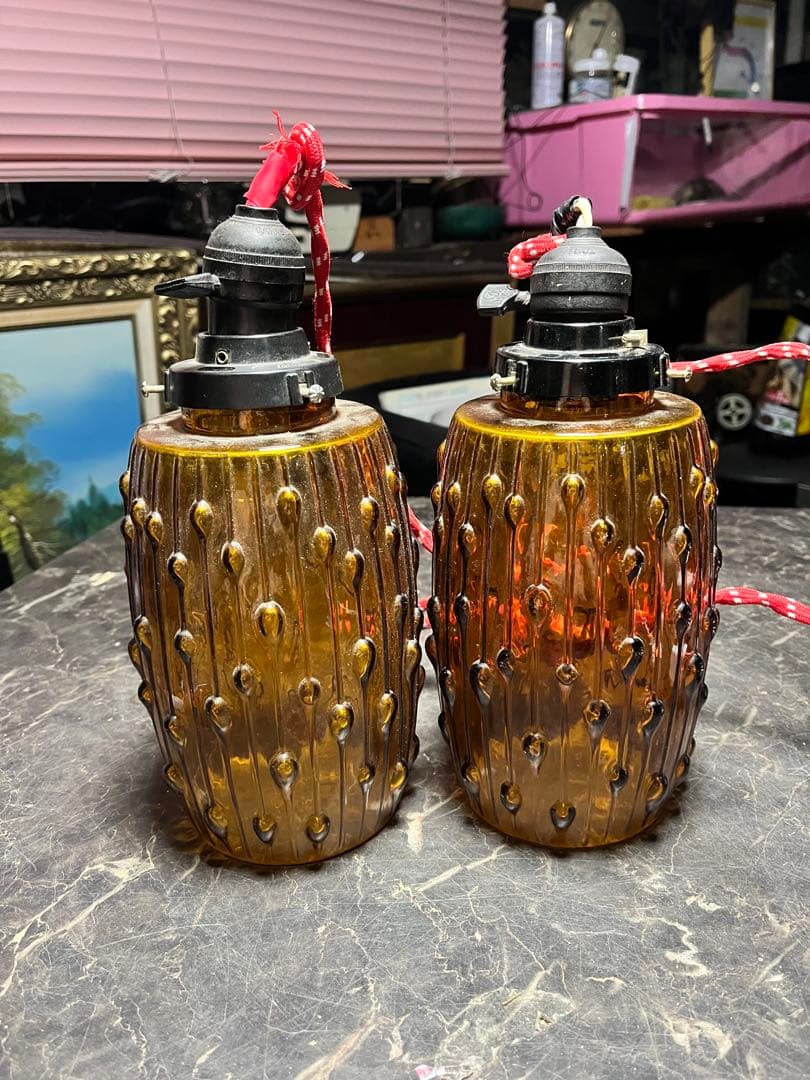 アメリカンヴィンテージライト アンバーガラス製ペンダントランプ レトロペンダント