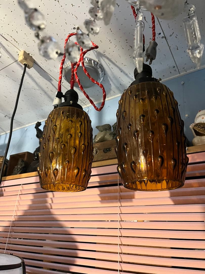 アメリカンヴィンテージライト アンバーガラス製ペンダントランプ レトロペンダント