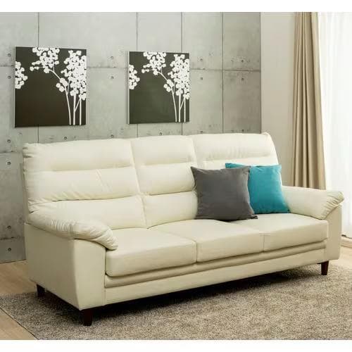 新品同様［3人掛］ソファ 幅209 合成皮革 アイボリー 色