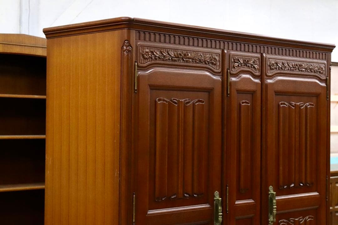 GMIH81○府中家具 最高級 ワードローブ 洋服箪笥 洋タンス チーク材 約