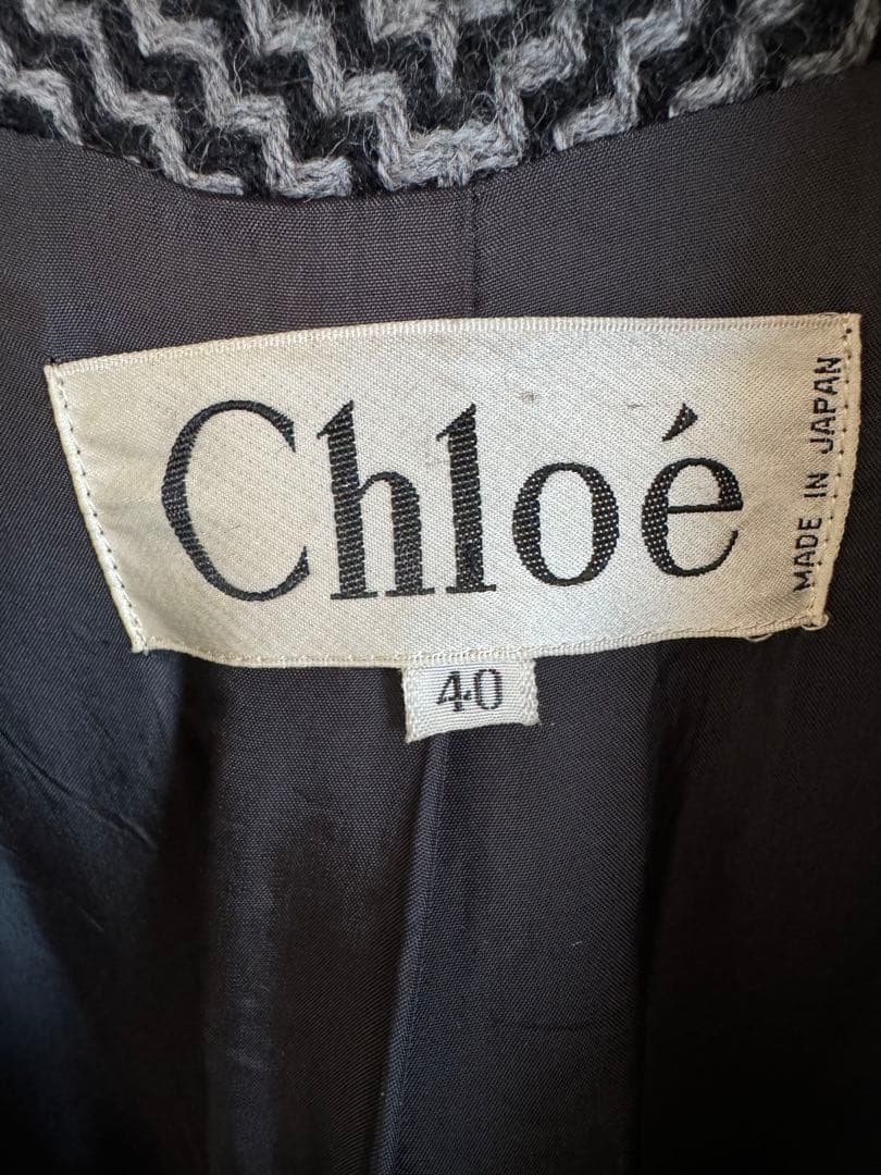 Chloé ヘリンボーンファー付きロングコート 40