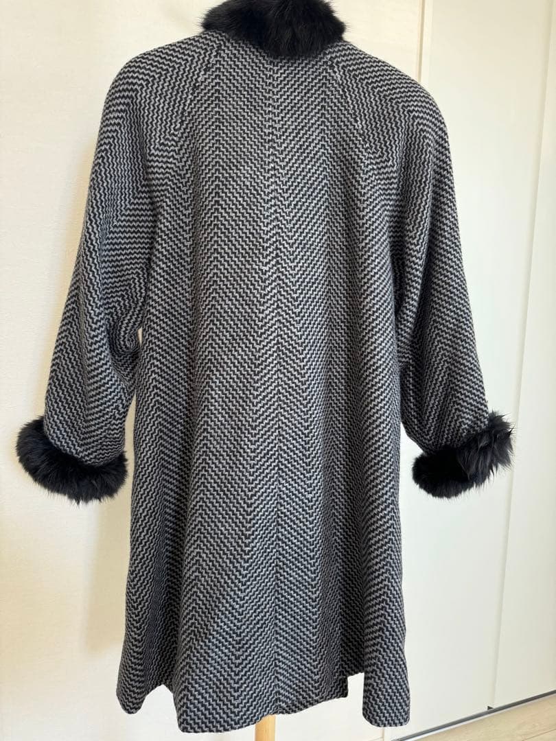 Chloé ヘリンボーンファー付きロングコート 40