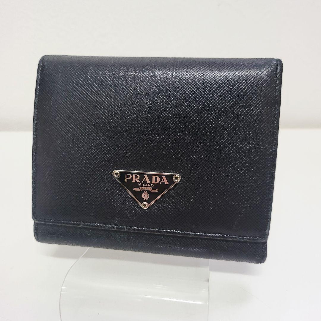 薫*様 PRADA プラダ 三つ折り財布 サフィアーノ 三角ロゴ ブラック