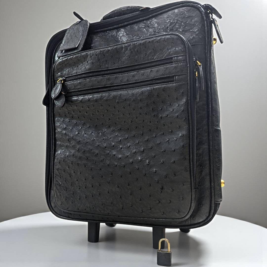 【JRA認定・希少】オーストリッチ キャリーケース 高級レザー 黒 ビジネス