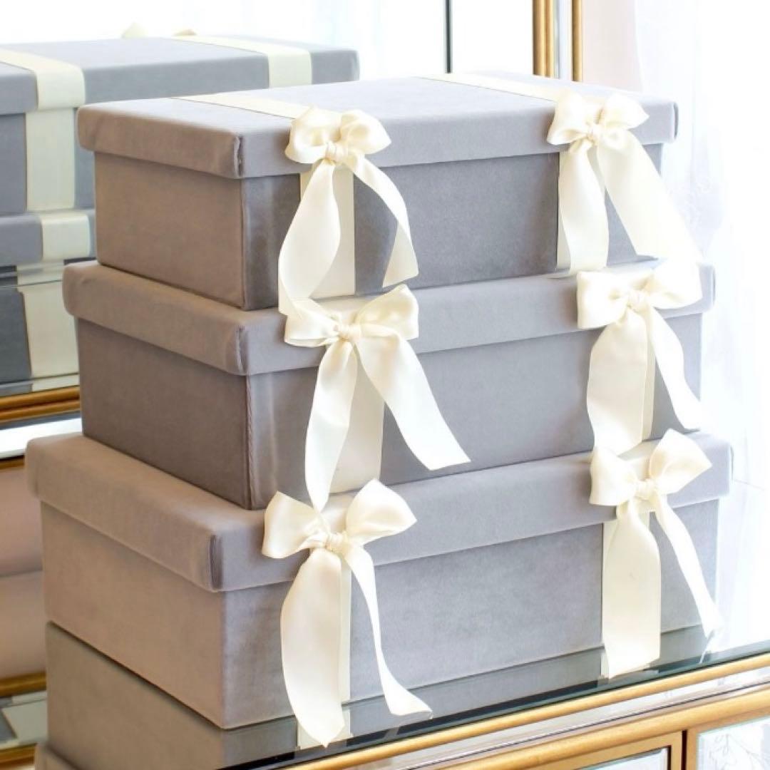 ブルー ベルベット 小物入れ 3個セット