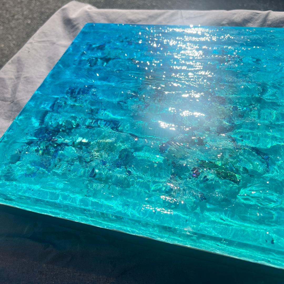 【波紋アート】Real Ocean／立体オブジェ／30cmプリズム×6cm