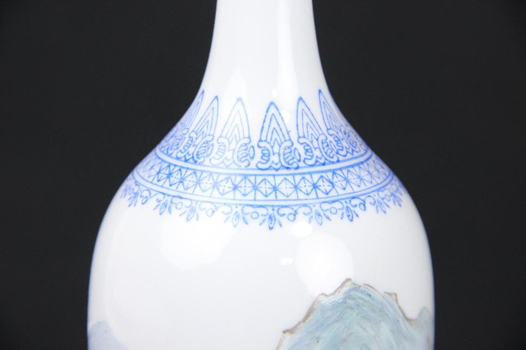 中国 花瓶 薄口 粉彩山水人物 唐物 花生 色絵 陶磁器 景徳鎮 FJ11-4