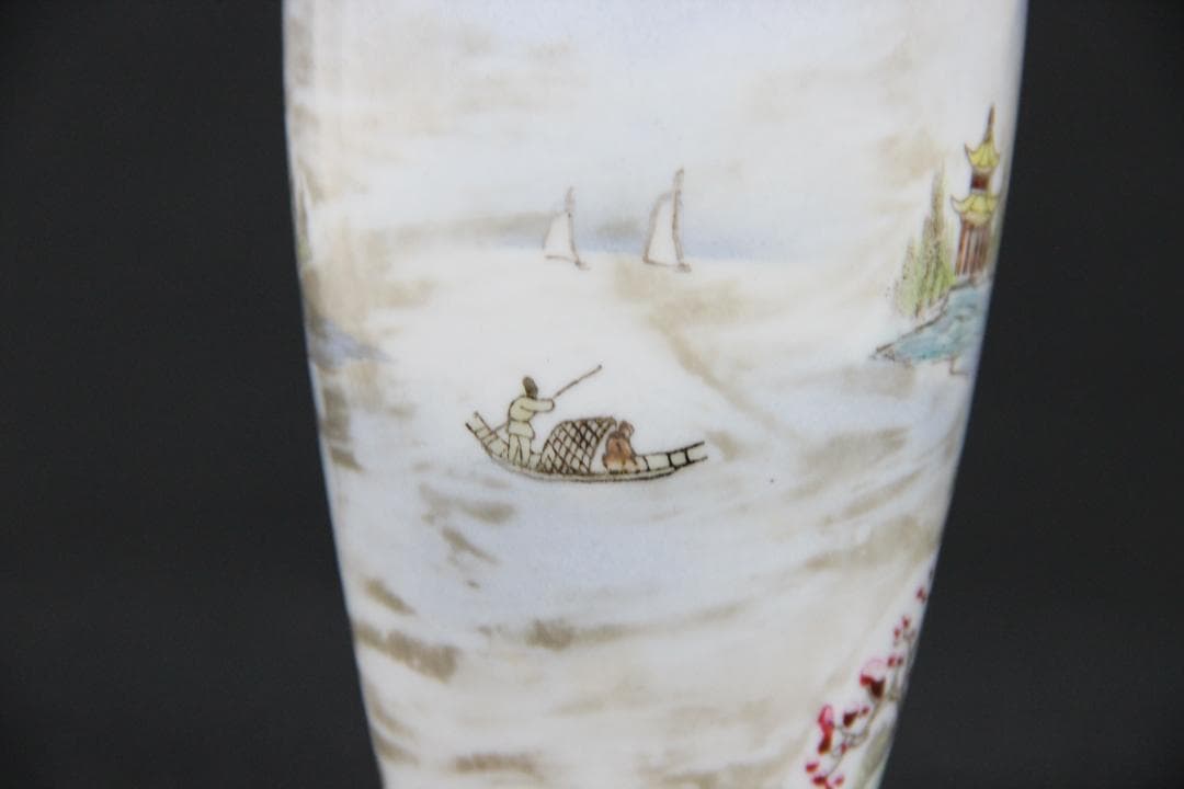 中国 花瓶 薄口 粉彩山水人物 唐物 花生 色絵 陶磁器 景徳鎮 FJ11-4