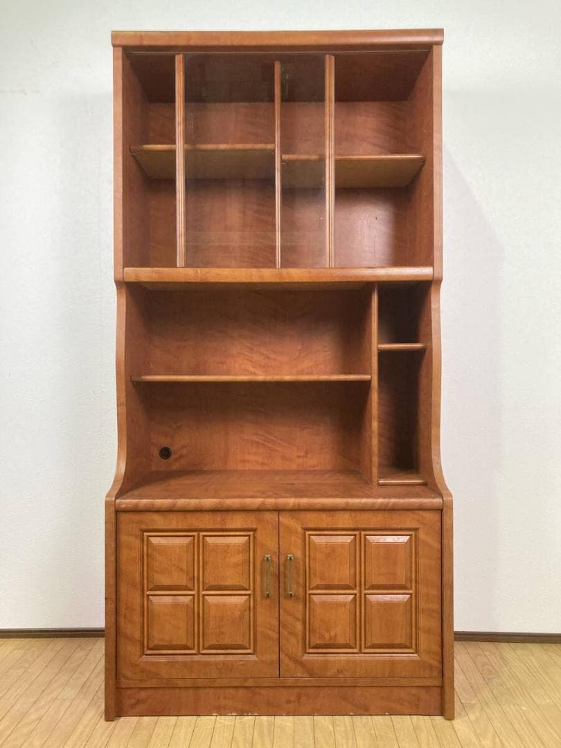 昭和レトロ ヴィンテージ ガラス扉 180 90 大容量 キャビネット 食器棚