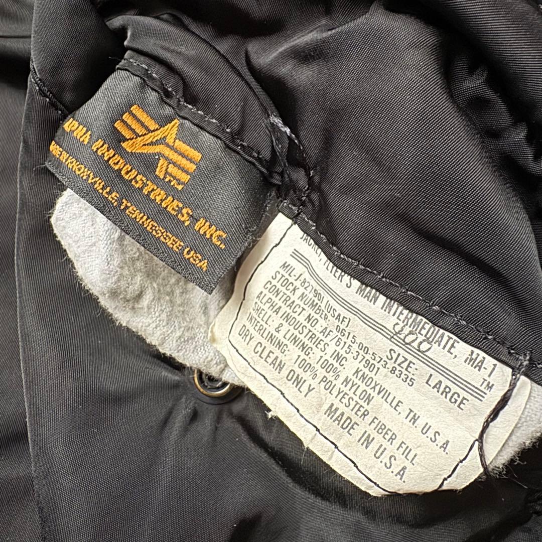 90s USA製 ALPHA MA-1 MA1 black Ｌ