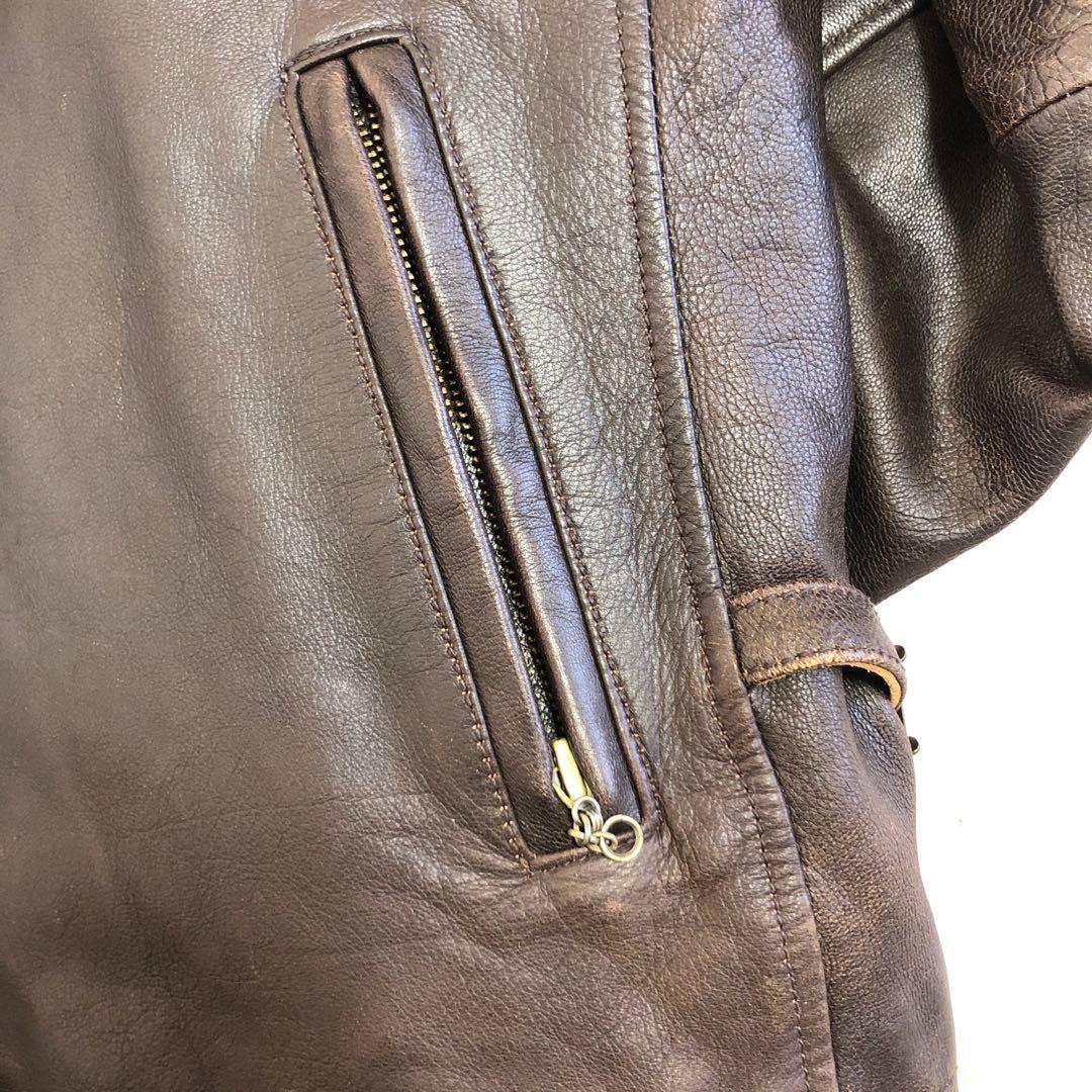 AVIREXアヴィレックス　レザージャケット　シングル　ライダース　ブラウン　L