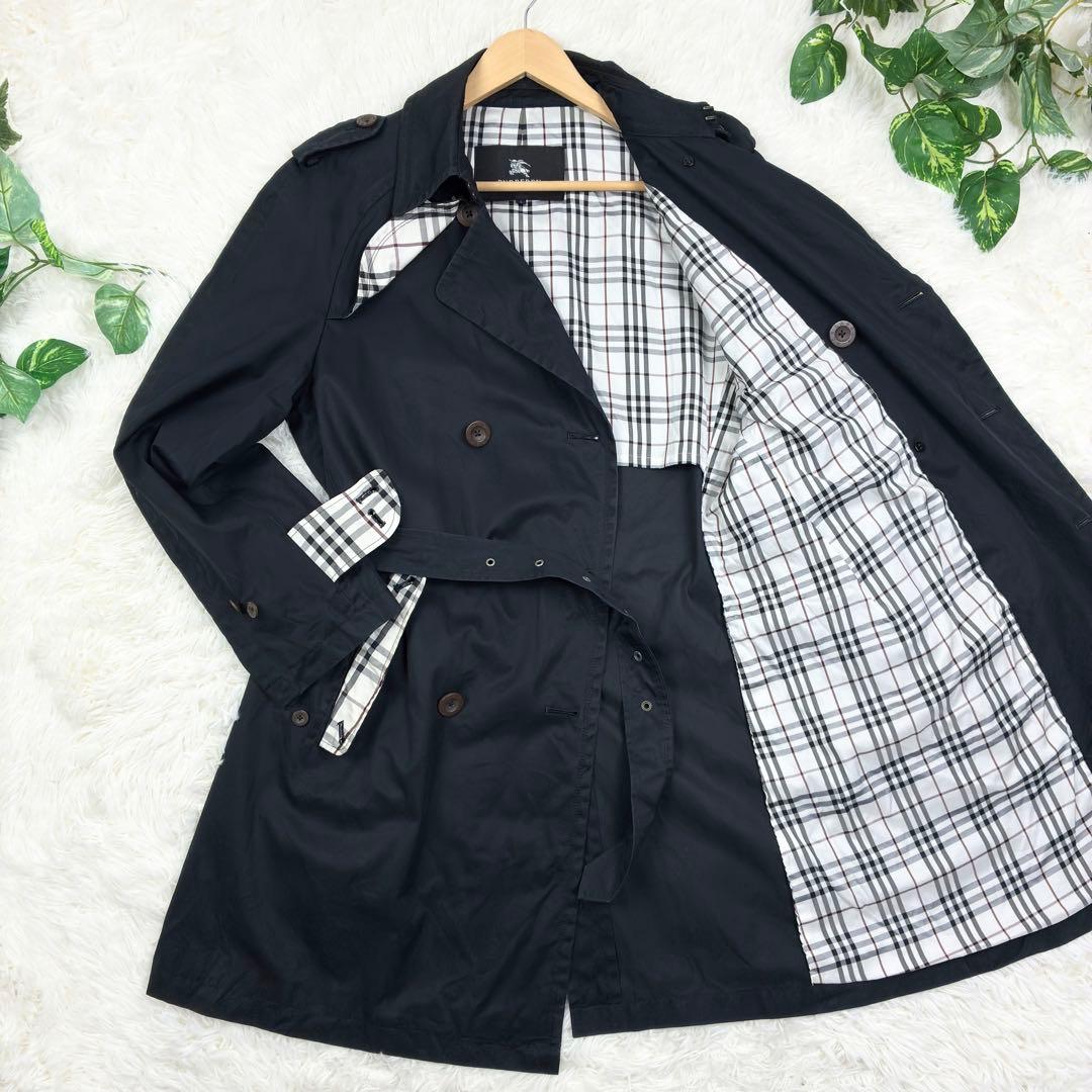 バーバリーブラックレーベル　トレンチコート　ノバチェック　ベルト付き　L　黒