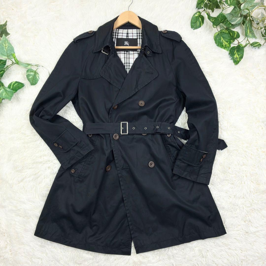 バーバリーブラックレーベル　トレンチコート　ノバチェック　ベルト付き　L　黒