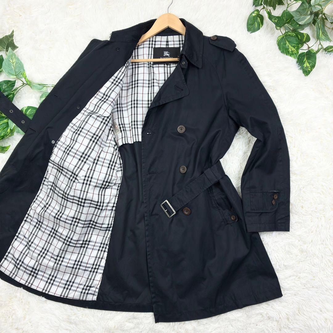 バーバリーブラックレーベル　トレンチコート　ノバチェック　ベルト付き　L　黒