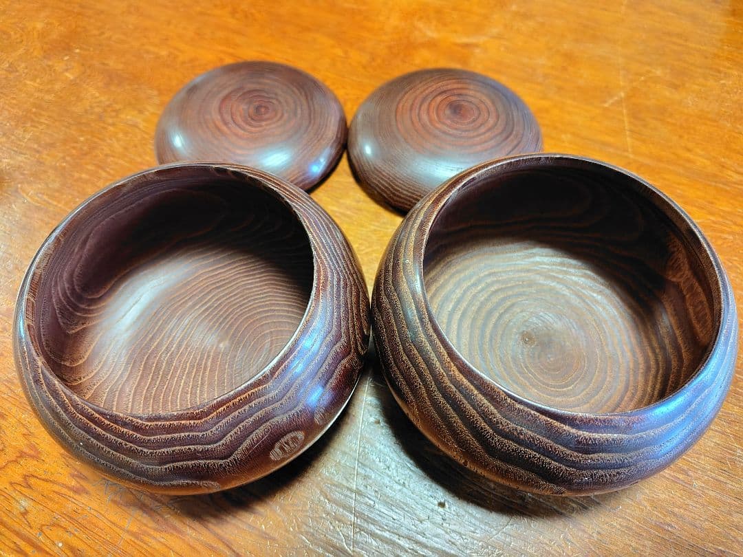 日向特製蛤碁石　本那智黒付セット　32号　木製ケース付き