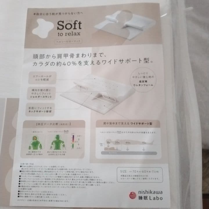 西川 Soft to relax 枕 70×60×11cm