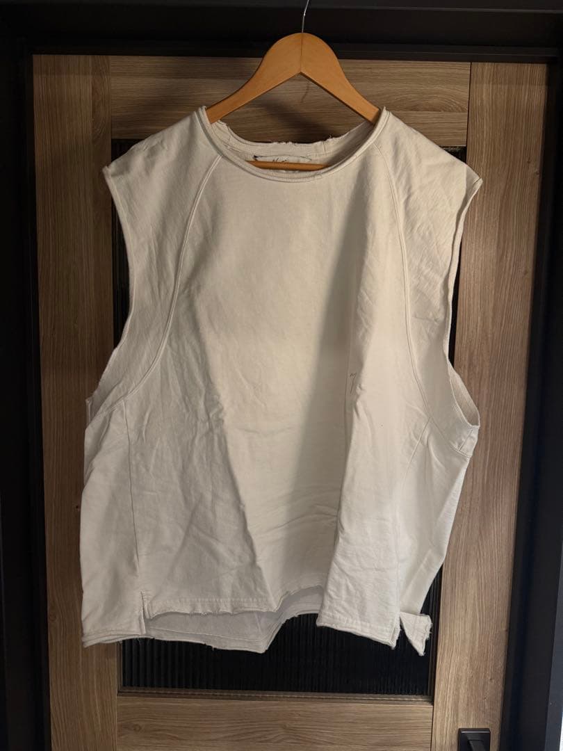 トップス ANCELLM SLEEVELESS AGING T-SHIRT/WHITE
