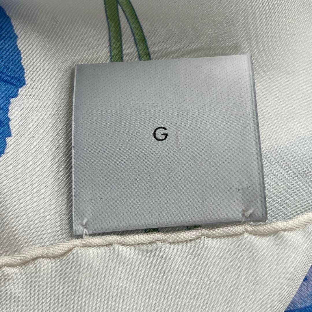 GUCCI グッチ 大判 スカーフ ブルー 青 ホワイト 白 フラワー 花柄