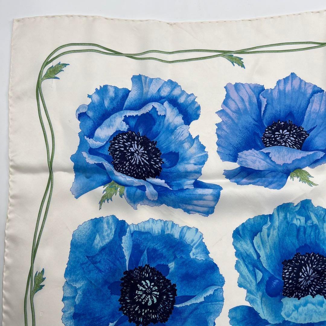 GUCCI グッチ 大判 スカーフ ブルー 青 ホワイト 白 フラワー 花柄