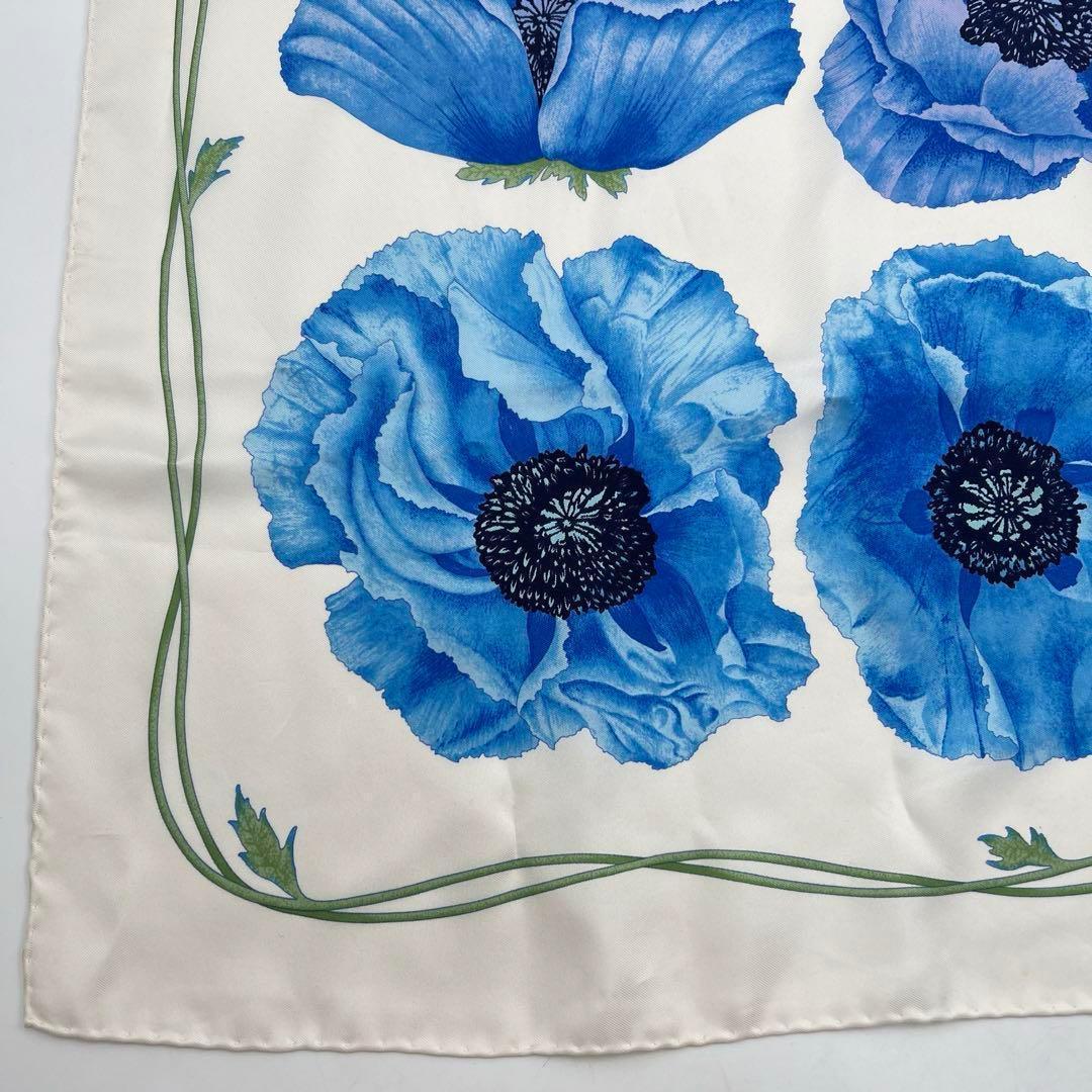 GUCCI グッチ 大判 スカーフ ブルー 青 ホワイト 白 フラワー 花柄