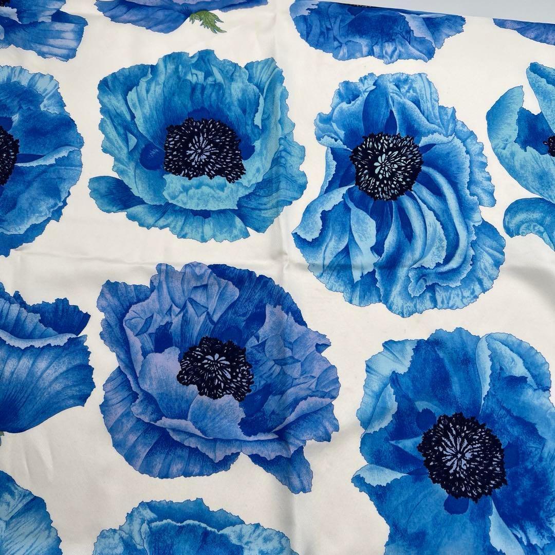 GUCCI グッチ 大判 スカーフ ブルー 青 ホワイト 白 フラワー 花柄