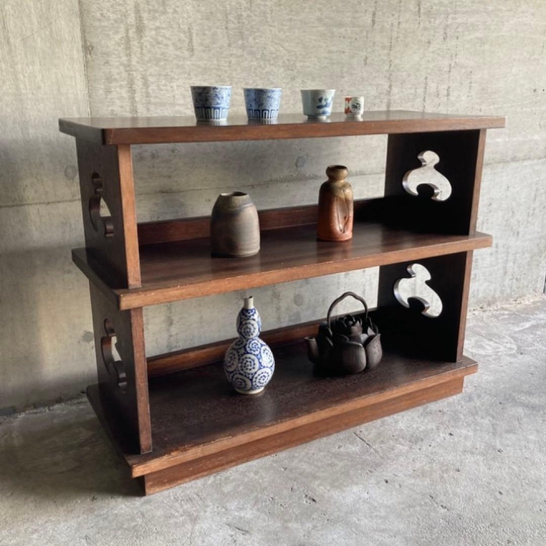 古い飾り棚 置物台 ラック シェルフ 展示 陳列 透かし 木製 家具 レトロ