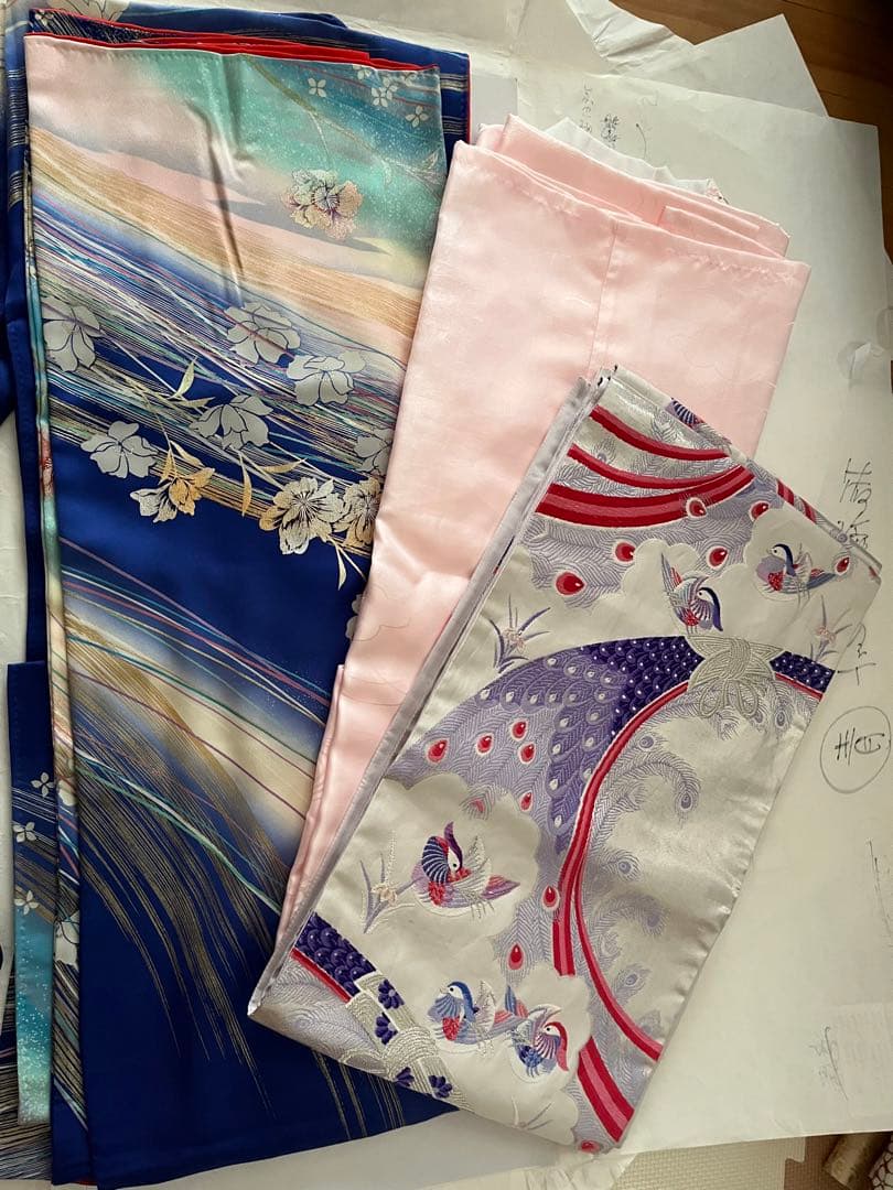 あきこ ☆ 振袖 青 3点セット 着付け練習に♪ 秋山庄太郎 落款あり