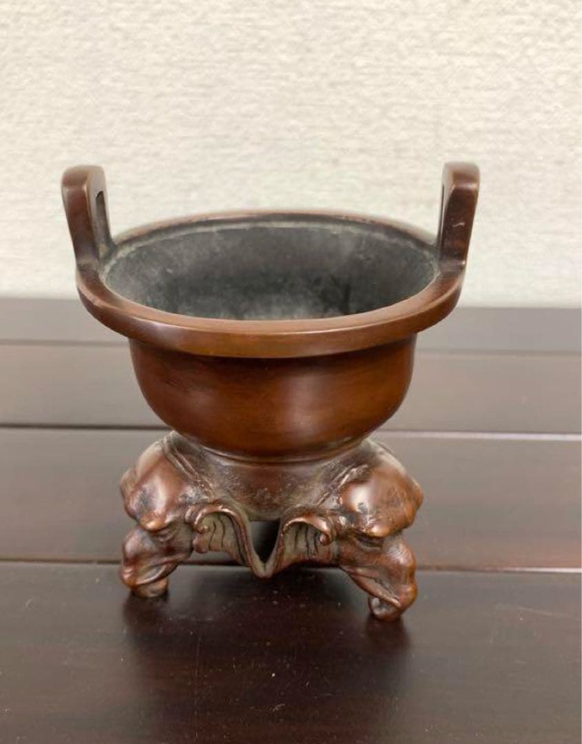 中国古銅香炉　大明古銅象足香炉 【宣徳年製】在銘 y639