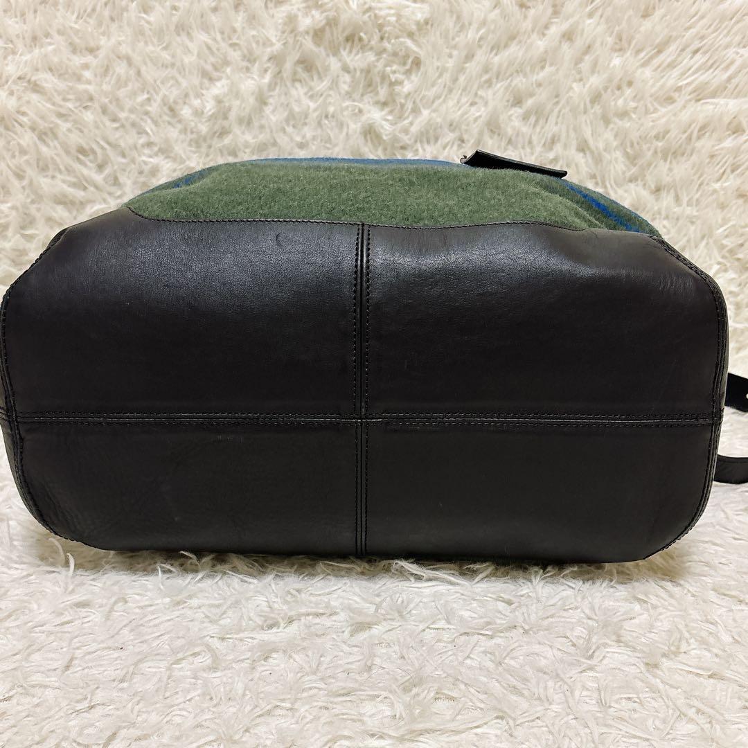 美品✨ エンポリオアルマーニ フェルト調トートバッグ 大容量 A4収納可 緑 青