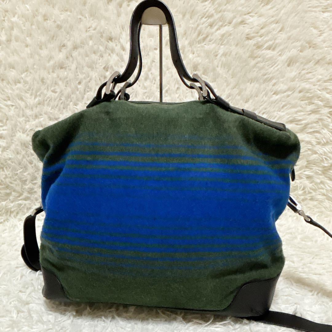 美品✨ エンポリオアルマーニ フェルト調トートバッグ 大容量 A4収納可 緑 青