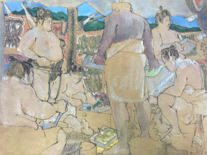 ★相撲画家 松岡リン「時津風部屋のチャンコ場風景」リン・スターム・レビィ画集